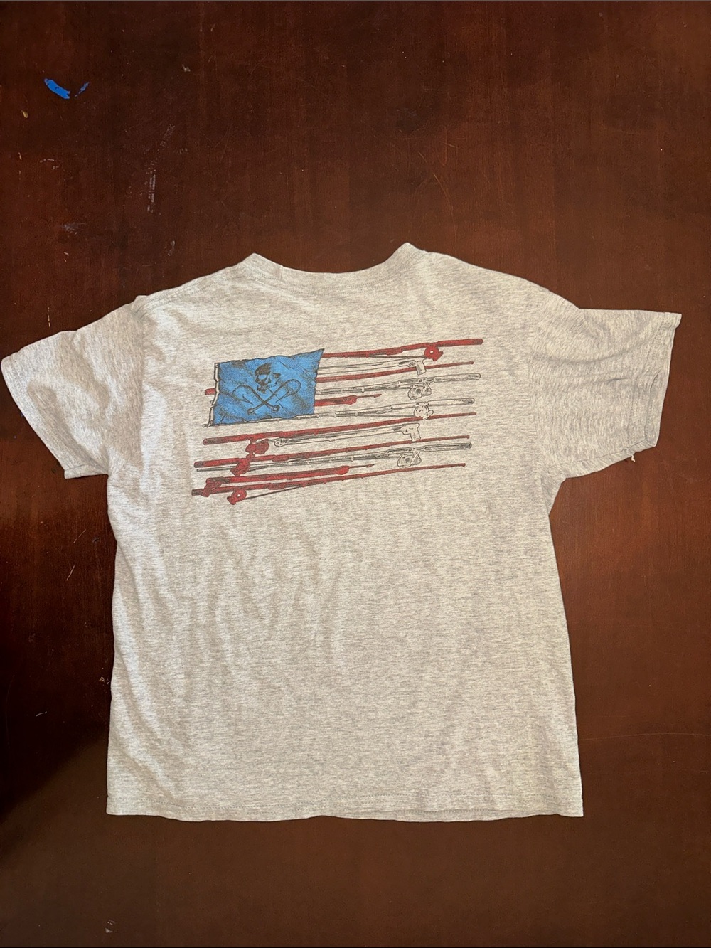 Salt Life Kids Short Sleeve Tee Gray with Blue and Red Flag Graphic